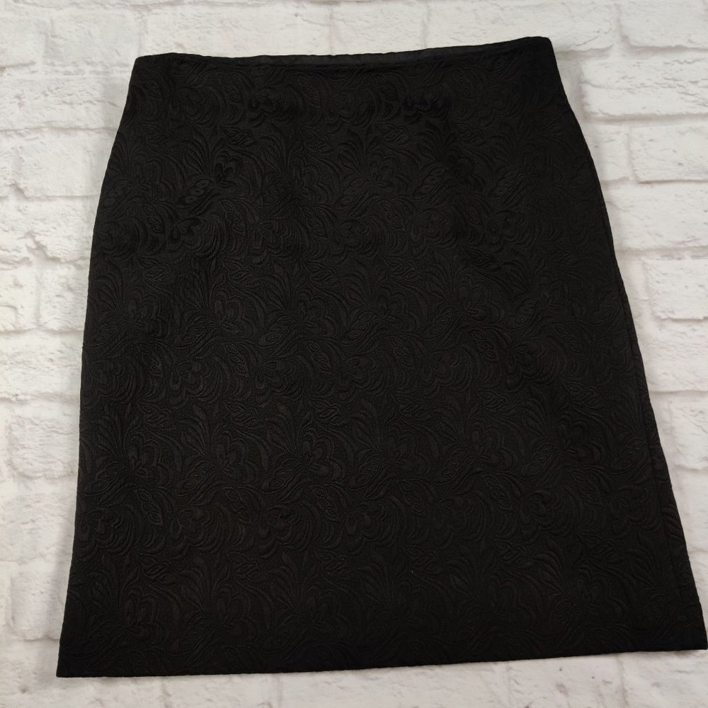 Sigrid Olsen womens embossed straight cut knee length floral skirt black sz 12
